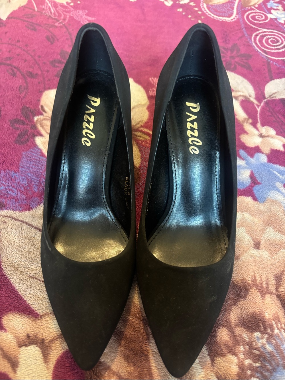 Pazzle Black Pointed Toe Suede Pumps for Women